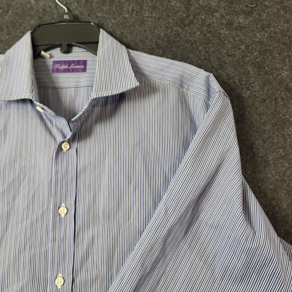 Ralph Lauren Purple Label Shirt Mens XL 17 Blue Striped Button Up Made In Italy